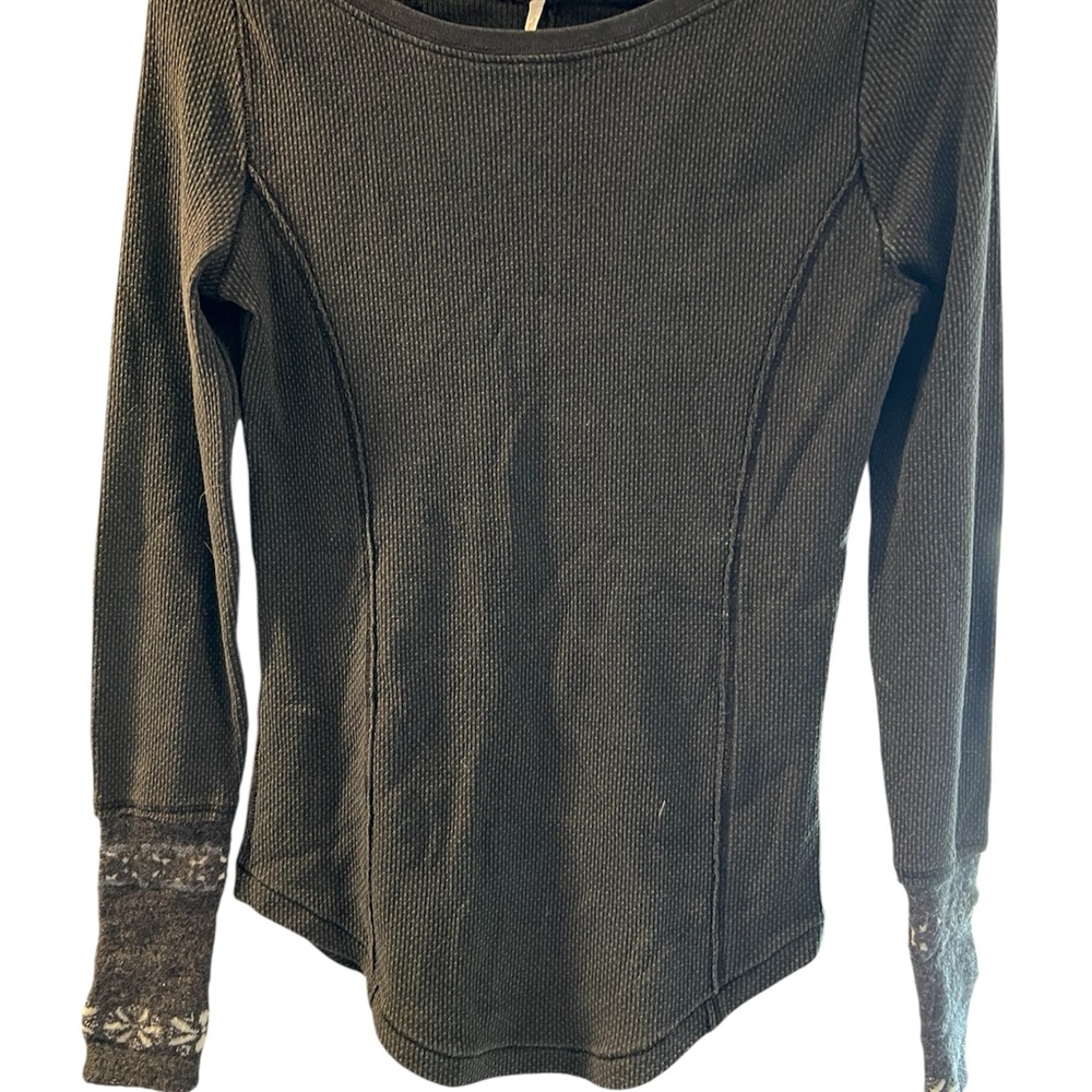 Free People Textured Black Long Sleeve Top